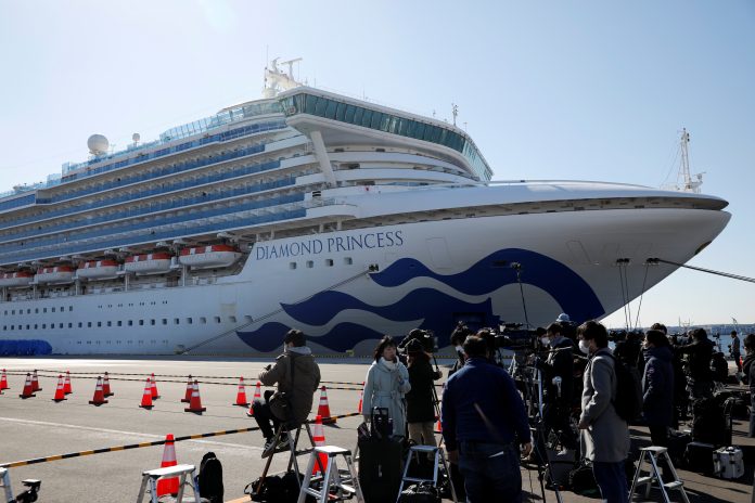 Cruise ship Diamond Princess at Daikoku Pier Cruise Terminal in Yokohama